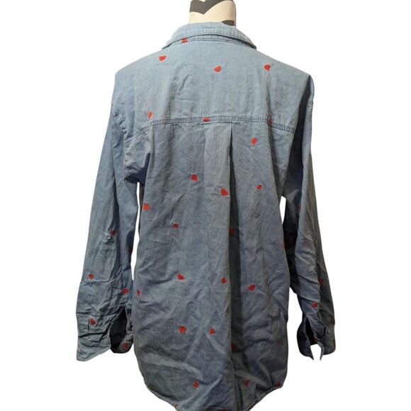 Jane + Delancey Heart Embroidered Chambray Shirt Medium Blue Denim Cotton - Picture 5 of 5